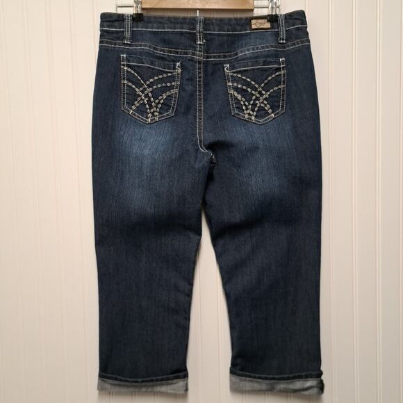 Earl Capri Jeans Womens 12 Blue Dark Stretch Denim Mid Rise Cuffed Thick Stitch - Picture 2 of 13